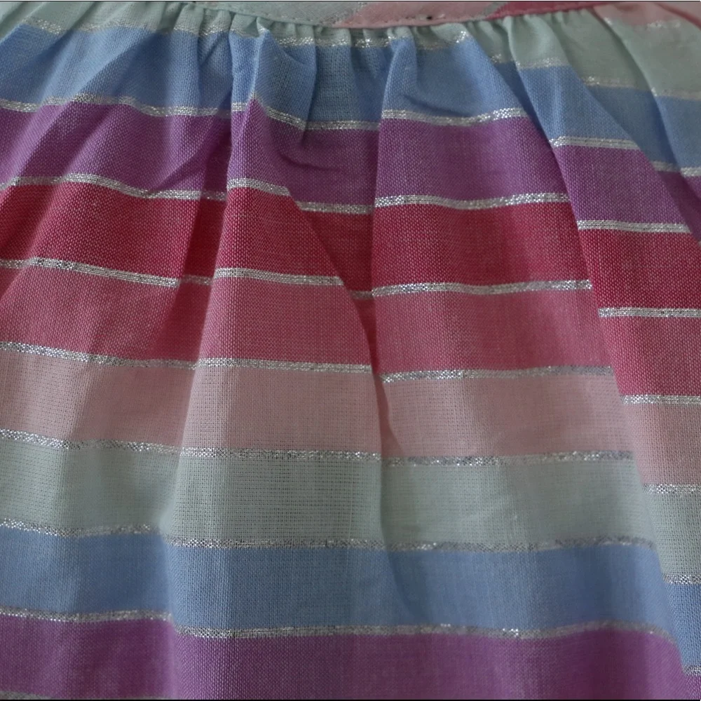 NWT J. Crew Metallic Pastel Pink Purple Striped Peasant Top Size Small